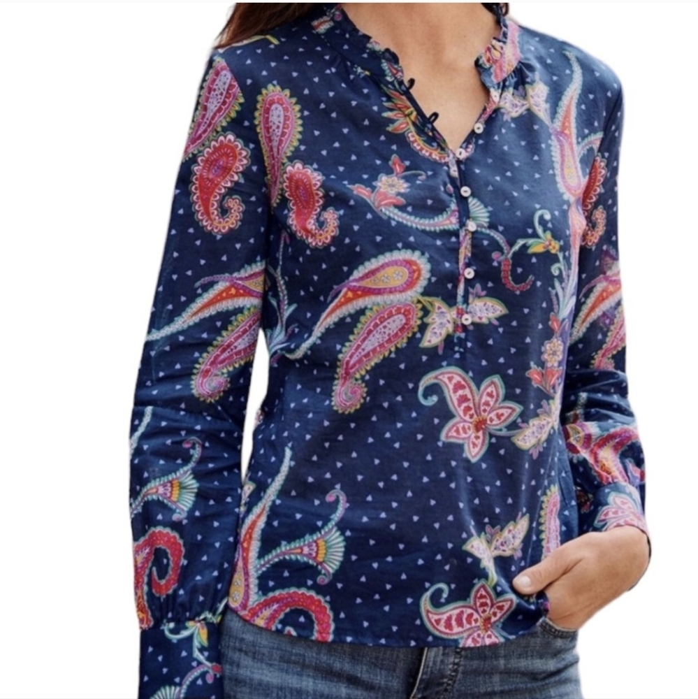 Talbots Band Popover Twinkle Paisley Henley Longsleeve Top